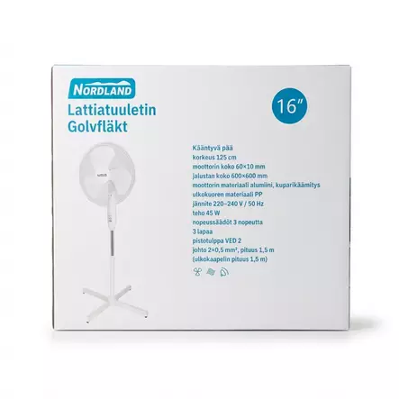 LATTIATUULETIN 16" VALKOINEN 125CM - Ilmastointi ja huoneilma - 6438168120720 - 2