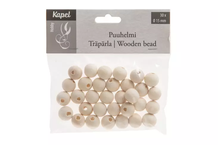Kapel Puuhelmi natural 15 mm 30 kpl - Tee-se-itse DIY - 6410412960160 - 1