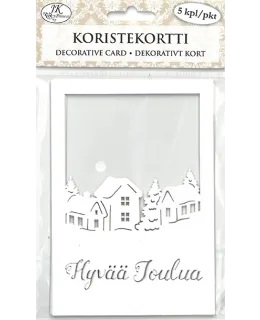 Koristekortti Talot ja teksti valk. 5kpl - Joulukorttiaskartelu - 6417715069460 - 1