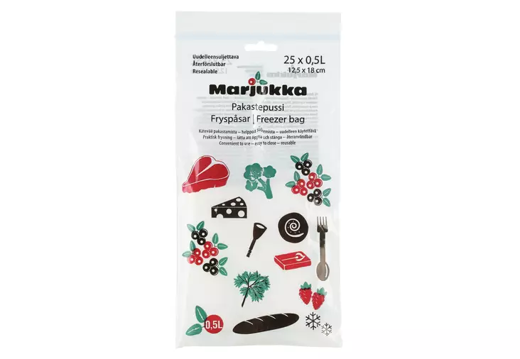 Marjukka Pakastepussi Avaa-sulje 0,5 L 25 kpl - Pakastuspussit ja kertakäyttörasiat - 6410411983030 - 1