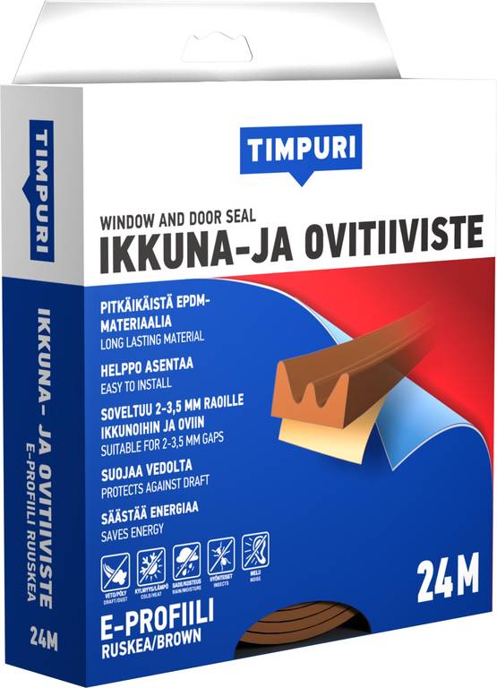 TIMPURI Ikkuna- ja ovitiiviste E-profiili 24m ruskea - Ikkunatiivisteet ja ovitiivisteet - 6418091702460 - 1