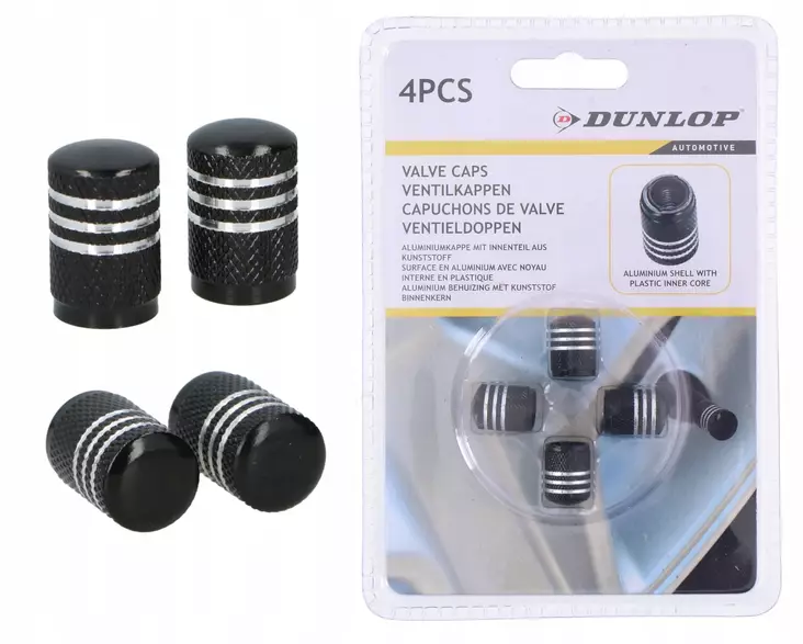 Dunlop Venttiilihatut 4 kpl musta/hopea - Rengastarvikkeet - 8711252058160 - 1