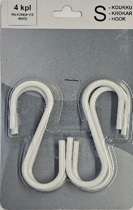 Esko S-koukku teräs valkoinen 4kpl - Ripustuskoukut - 6438159918190 - 1