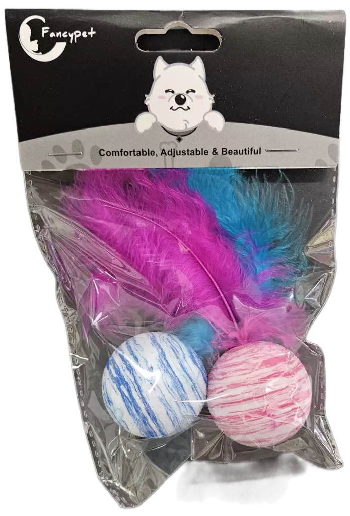 KISSANLELU PALLO HÖYHENILLÄ 2 kpl/pkt - Kissan lelut - 6438506012540 - 1