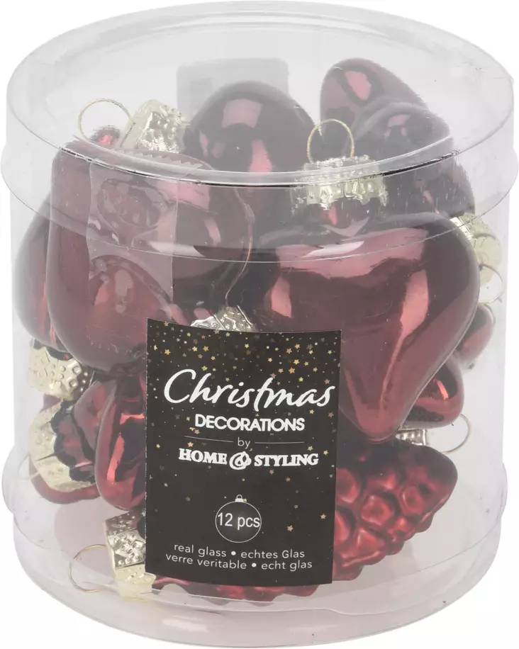 Kuusenpallot lajit.12 kpl viininpunainen - Joulukuusen koristeet - 8721037197540 - 1