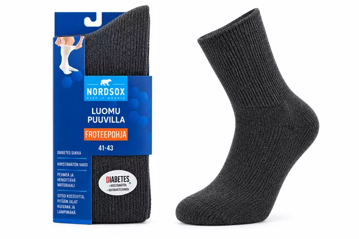 Nordsox Diabetes sukka 41–43 – tummanharmaa, froteepohja - Miesten sukat - 6438506026950 - 1