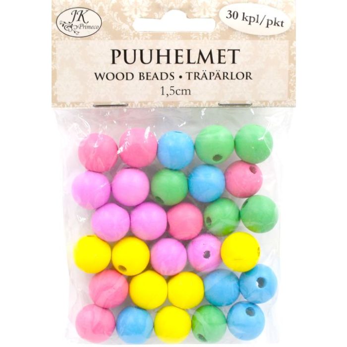 Puuhelmet 1,5cm värilajitelma 30kpl - Tee-se-itse DIY - 6417715039500 - 1