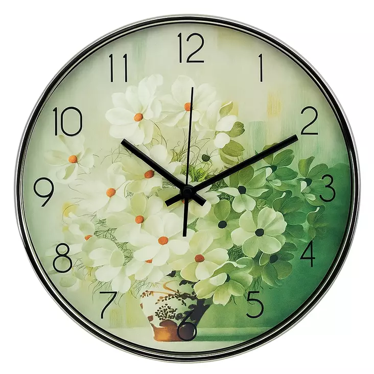 Seinäkello kukka 30 cm hopeinen kehys - Seinä- ja pöytäkellot - 6438506011710 - 1