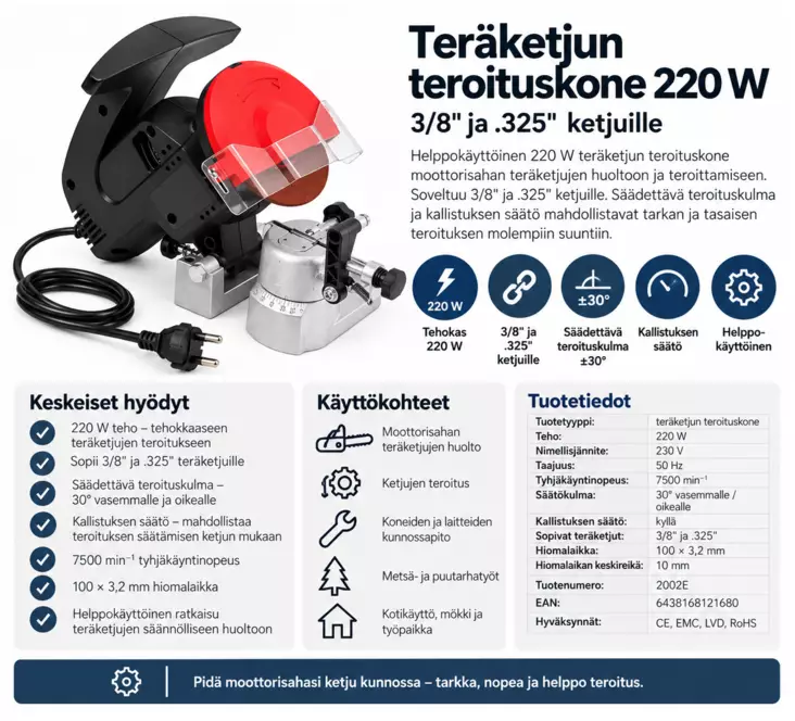 Teräketjun Teroituskone 220W - Moottorisahat ja -tarvikkeet - 6438168121680 - 1