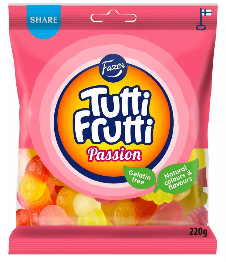 TUTTI FRUTTI PASSION 220G FAZER - Makeispussit, -patukat ja tikkarit - 6416453051300 - 1