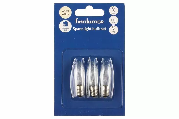 Varalamppu 34V 3W E10 3 kpl sisäkäyttöön - Jouluvalojen varalamput - 6410411069420 - 1