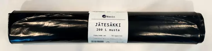 A.Basic Jätesäkki 200 L musta, 750x1400 mm, 10 kpl/rll - Jätteiden lajittelu - 6418055090411 - 1