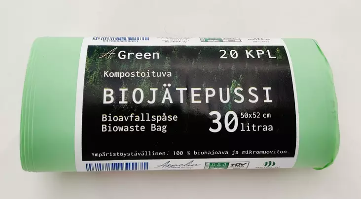A.Green Biopussi 30 L, 20 kpl/rll, 500x520 mm, Kotikomposti - Jätteiden lajittelu - 6418055090831 - 1