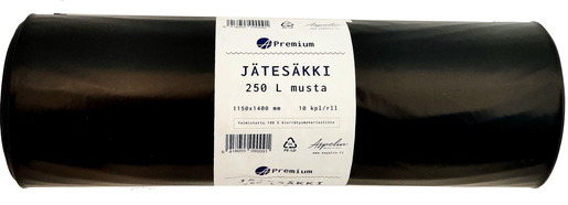 A.Premium vahva Jätesäkki 250 L musta, 1150x1400 mm, 10 kpl/rll - Jätteiden lajittelu - 6418055090091 - 1