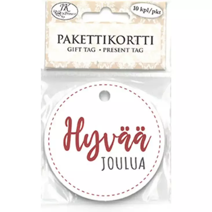Pakettikortti pyöreä Jouluteksti valk. - Joulukorttiaskartelu - 6417715026081 - 1
