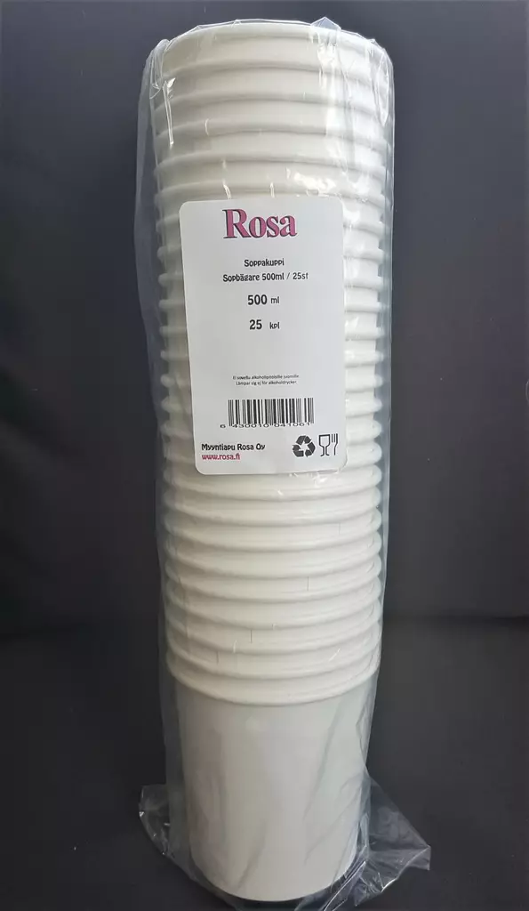 Rosa kartonkinen soppakuppi 500ml 25kpl, valkoinen - Kertakäyttöastiat ja -välineet - 6430010041061 - 1