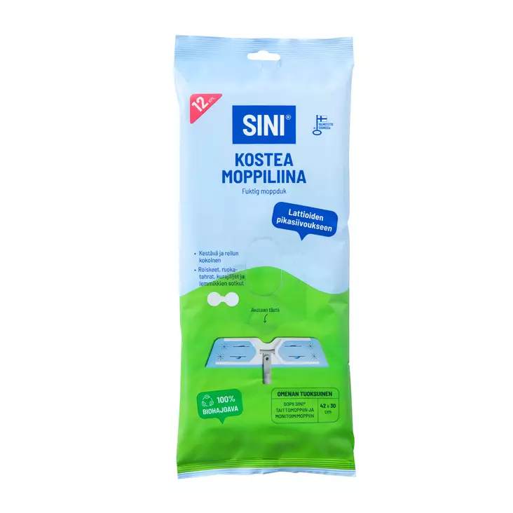 SINI HAJUSTETTU KOSTEA MOPPILIINA 12 KPL - Siivousliinat ja -sienet - 6423800037641 - 1