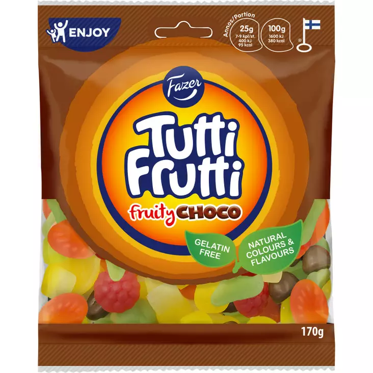 TUTTI FRUTTI FRUITY CHOCO 170G - Makeispussit, -patukat ja tikkarit - 6416453036321 - 1
