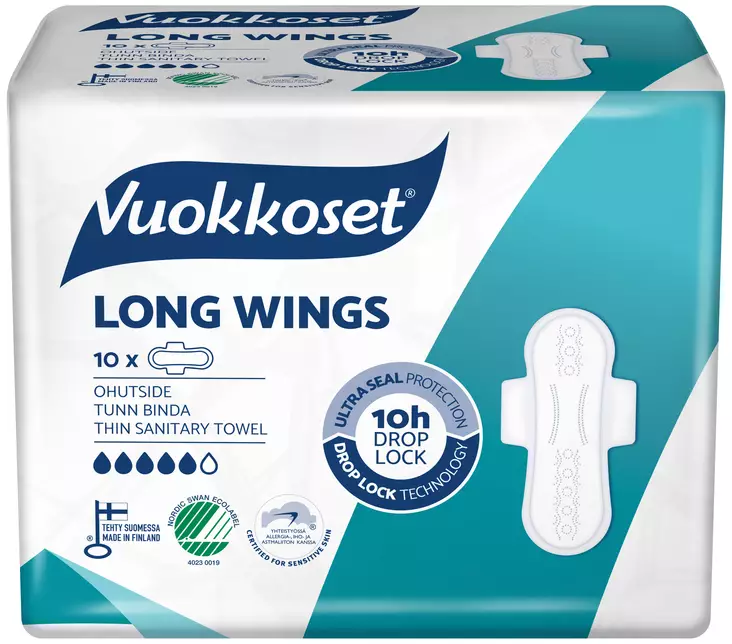 VUOKKOSET LONG WINGS 10 OHUTSIDE - Tamponit ja terveyssiteet - 6414100896151 - 1