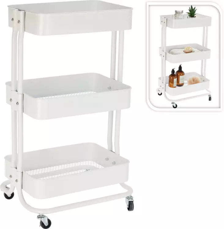 Korivaunu 3 tasoa valkoinen - Korit - 8721037302951 - 1