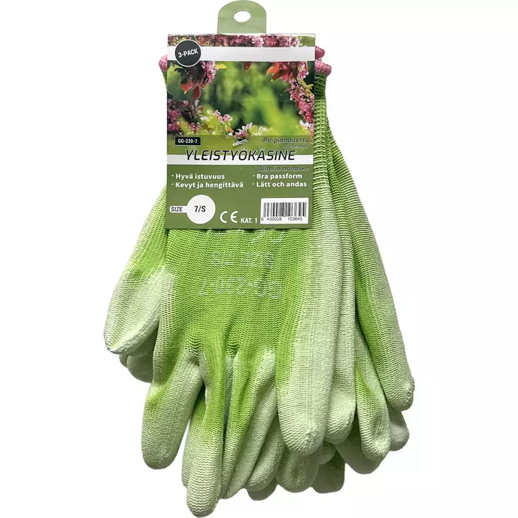 PUUTARHATYÖKÄSINE PU 3-PACK LIME USEITA KOKOJA - Työhanskat - 0000000007091 - 1
