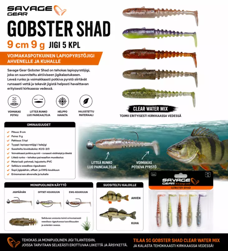 SG Gobster Shad 9cm Clear Water MIX - Jigit ja jigipäät - 5706301769541 - 1