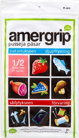 Amergrip 1/2 l 25 kpl, 145x160*0,05 - Pakastuspussit ja kertakäyttörasiat - 6430041690542 - 1