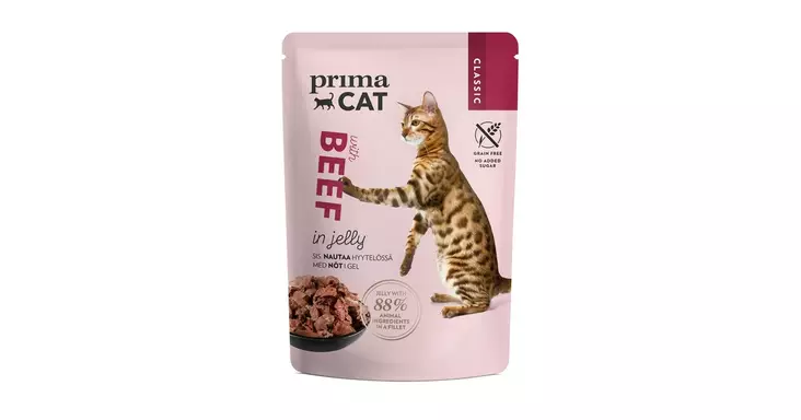 PrimaCat Classic nautaa hyytelössä 85 g - Kissan märkäruoka - 6430069586612 - 1
