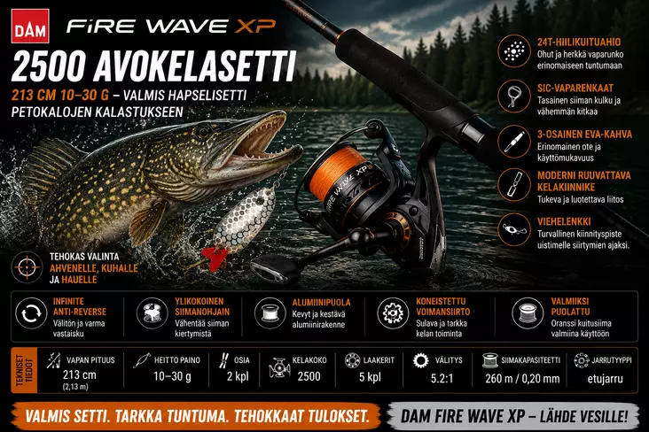 DAM Fire Wawe XP 2500 Avokelasetti 213CM - Avokelasetit - 4044641000162 - 1