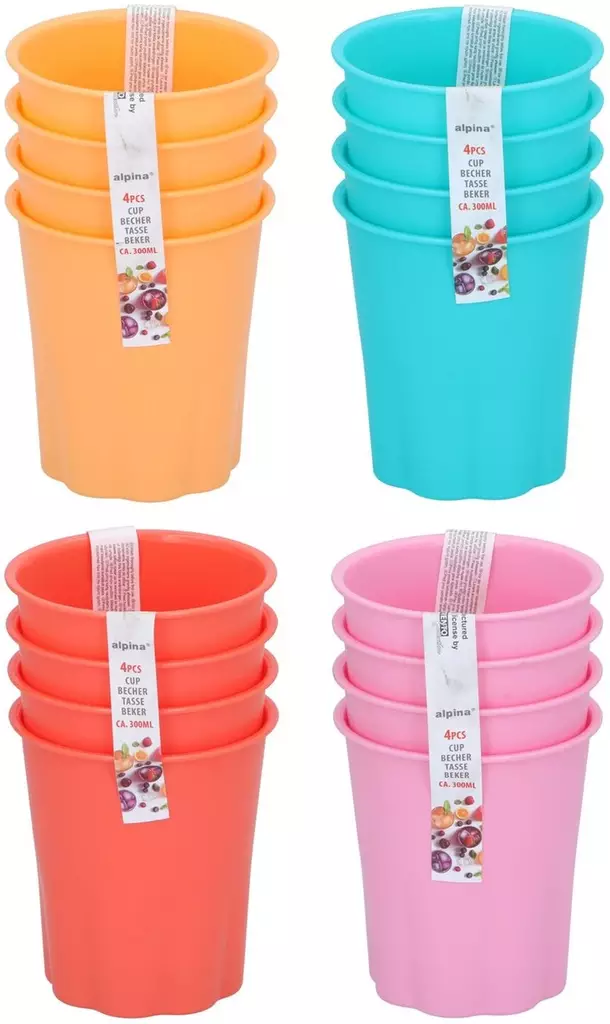 Muovikupit, 4 kpl/paketti, lajitelma - Mukit ja kupit - 8711252436012 - 1