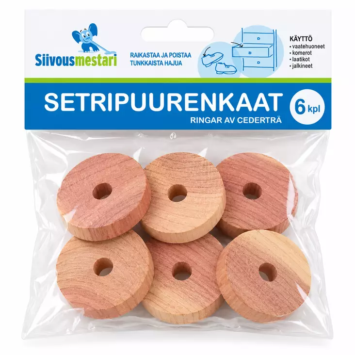 Siivousmestari setripuurenkaat 6 kpl – luonnollinen raikastaja säilytystiloihin - Ilmanraikastimet - 6438506027322 - 1
