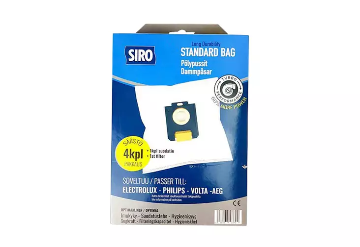 SIRO S-BAG PÖLYPUSSIT 4KPL + SUODATIN - Pölynimurit ja tarvikkeet - 6438168103792 - 1