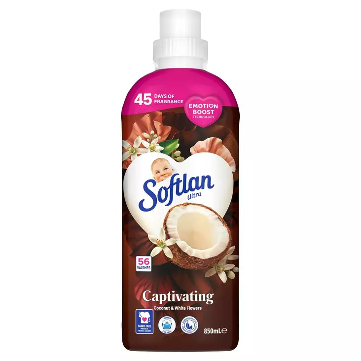 Softlan Emotions Coconut & White Flowers huuhteluaine 850 ml - Pyykinpesuaineet - 8718951809512 - 1