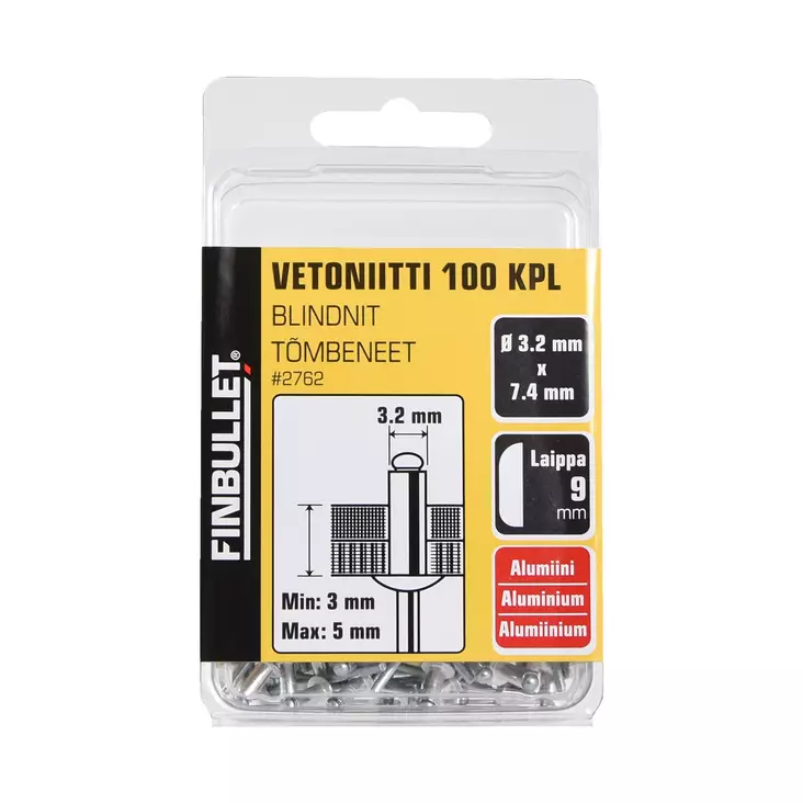 Vetoniitti alumiini 3.2 x 7.4mm - Niittipihdit ja niitit - 6438152027622 - 3