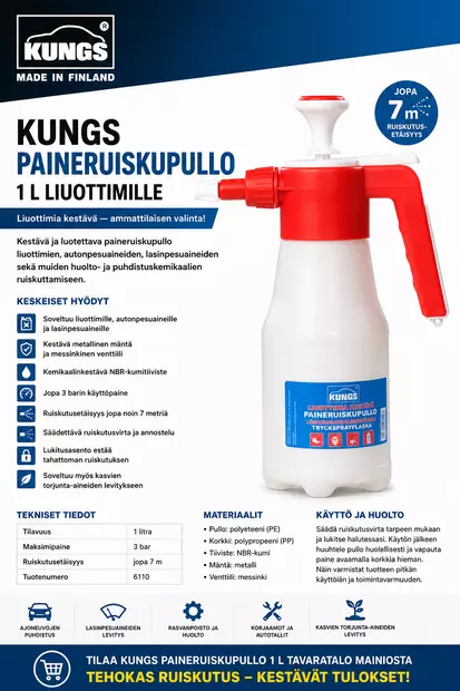 PAINEPULLO 1L LIUOTTIMIA KESTÄVÄ - Auton pesutarvikkeet - 6423800061103 - 2
