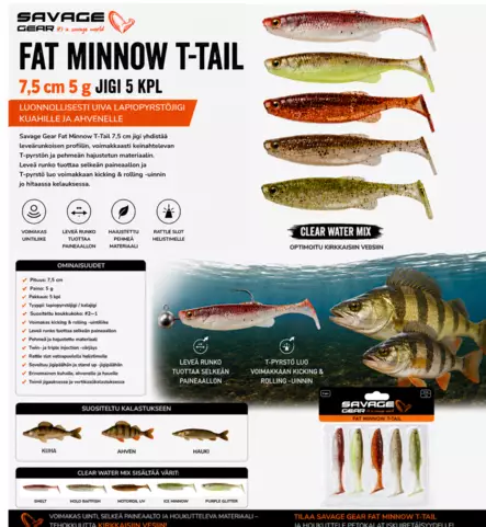 SG Fat Minnow T-Tail 7cm Clear Water MIX - Jigit ja jigipäät - 5706301770073 - 1