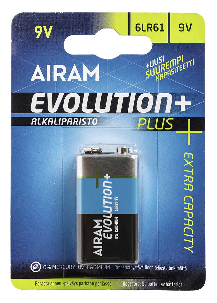 Airam Evolution Plus 6LR61 9V, 1kpl/kortti - Erikoisparistot - 6435200194763 - 1