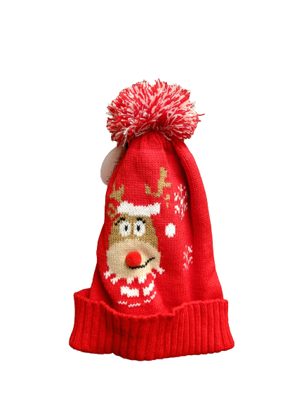 Joulupipo tupsulla ja poron kuvalla - Naisten pipot ja hatut - 6438159317023 - 1