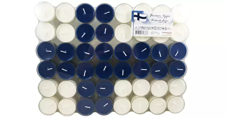 LÄMPÖKYNTTILÄ 48KPL SUOMEN LIPPU - Lämpökynttilät ja öljykynttilät - 4740302713333 - 1