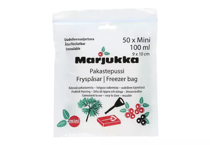 Marjukka Pakastepussi Avaa-sulje mini 100 ml 50 kpl - Pakastuspussit ja kertakäyttörasiat - 6410411983023 - 1