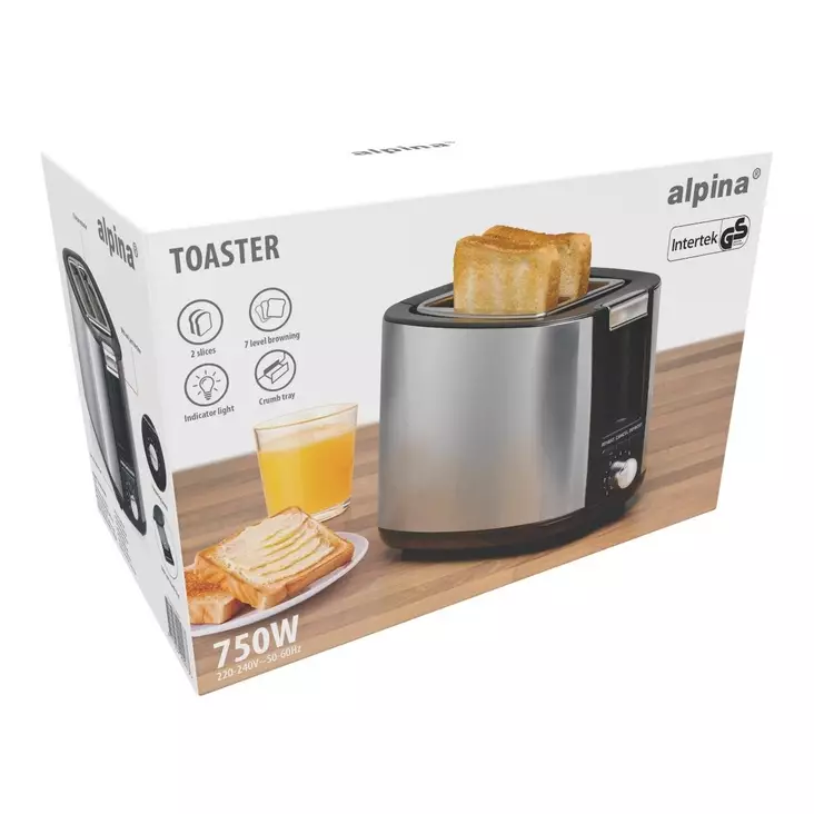 Alpina leivänpaahdin 2 viipaleelle 750 W – teräs - Leivänpaahtimet - 8711252290973 - 1