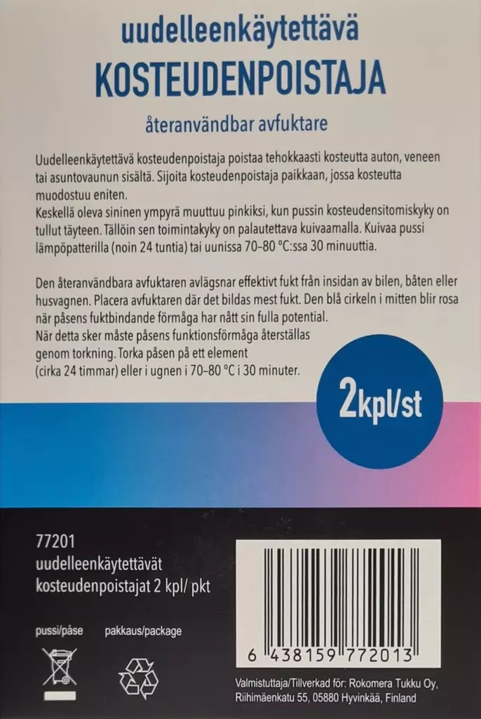 KOSTEUDENPOISTAJA UUDELLEENKÄYTETTÄVÄ - Kosteudenpoistajat - 6438159772013 - 1