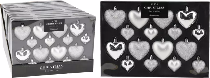 Kuusenpallot sydän hopea - Joulukuusen koristeet - 8721037243063 - 1