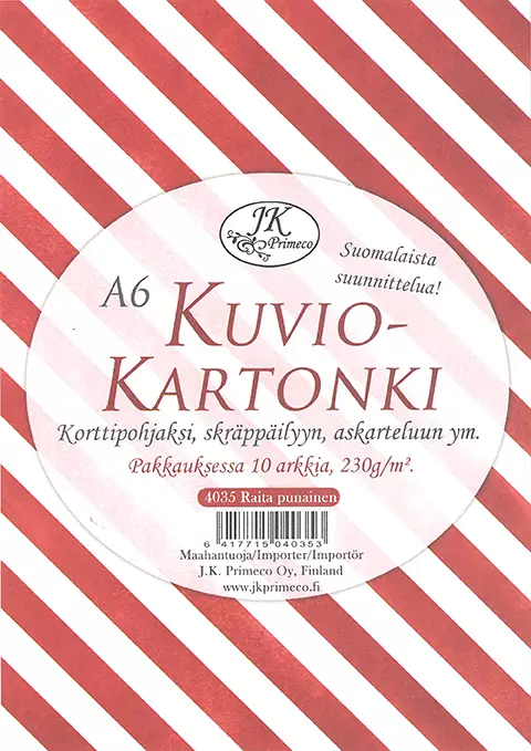 Kuviokartonki A6 Raita punainen 10ark - Joulukorttiaskartelu - 6417715040353 - 1