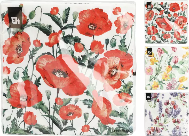 Lautasiliina 33 x 33 cm kukkaset - Lautasliinat - 8720573672023 - 1