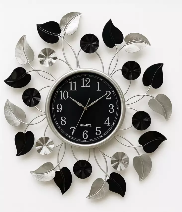 Seinäkello 60 cm Hopeiset Lehdet - Seinä- ja pöytäkellot - 6438506011963 - 1