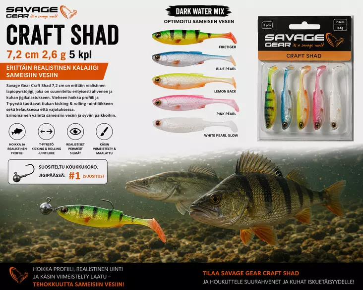 SG Craft Shad 7,2cm Dark Water MIX - Jigit ja jigipäät - 5706301740953 - 1