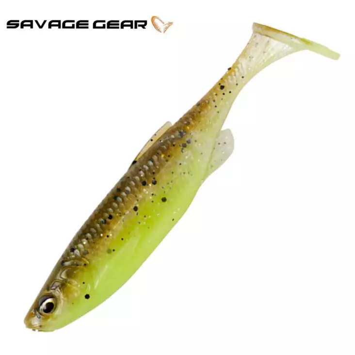 SG Fat Minnow T-Tail 9cm Green Pearl Yel - Jigit ja jigipäät - 5706301769893 - 1