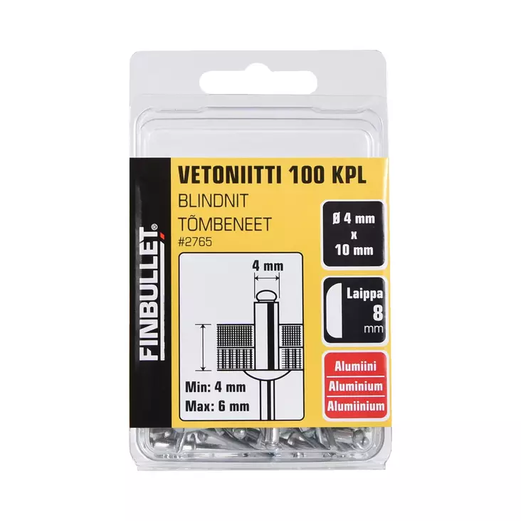 Vetoniitti alum 4.0 x 10 mm 100kpl - Niittipihdit ja niitit - 6438152027653 - 3
