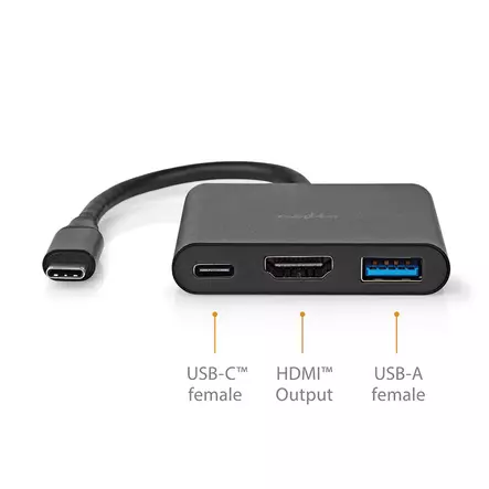 Nedis USB-C 3-in-1 -sovitin, HDMI 4K, USB-A ja USB-C - Tietokonekaapelit - 5412810415984 - 2